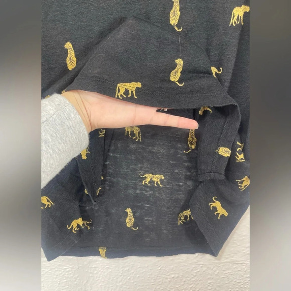 Rails Davie Black Wild Cats Linen Blend Sheer Tee Shirt Women’s Small Casual - Picture 8 of 14